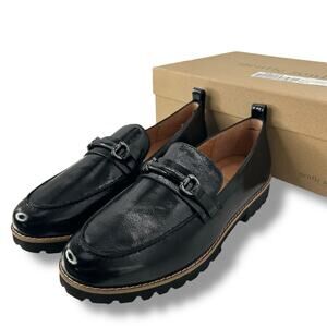 NEW Kenneth Cole Gentle Souls Black Loafers Eugene Lug Bit Leather Slip on 7.5